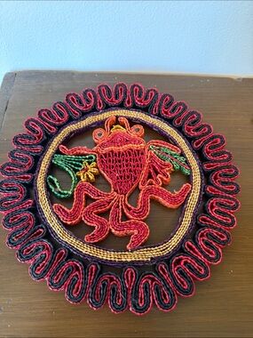 Handmade Colorful Frog Wall Hanging - Red, Orange & Green